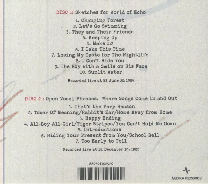 Sketches for World of Echo & Open Vocal Phrases Where Songs Come in & Out - Arthur Russell (2xCD)