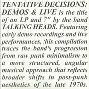Tentative Decisions 1974-1976 (Record Store Day Black Friday Rsd 2025) - Talking Heads