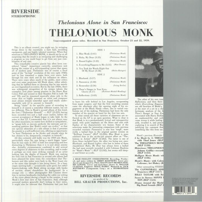 Thelonious Alone in San Francisco (Original Jazz Classics Series) - Thelonious Monk