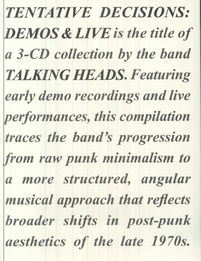 Tentative Decisions: Demos & Live - Talking Heads (CD)