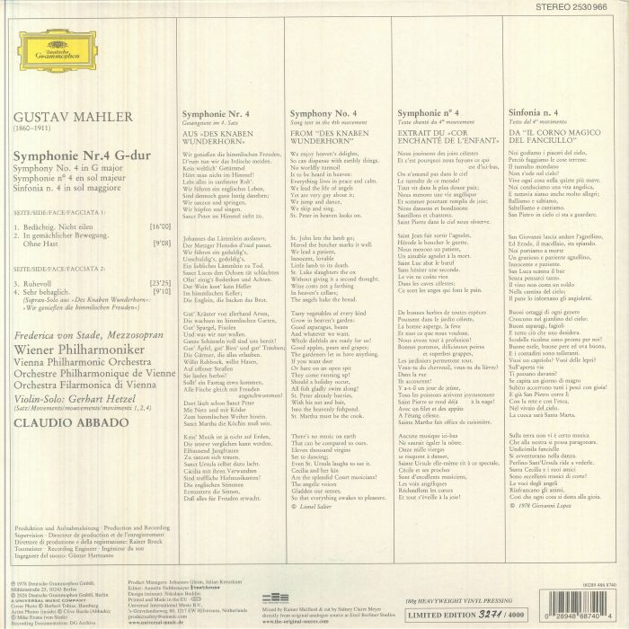 Mahler 4 (the Original Source Series) - Gustav Mahler / Frederica Von Stade / Claudio Abbado / Wiener Philharmoniker