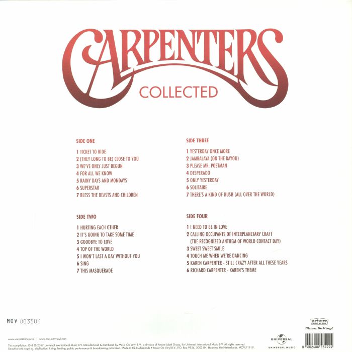 Carpenters Collected (Renkli Plak) (Booklet Hediyeli) - Carpenters