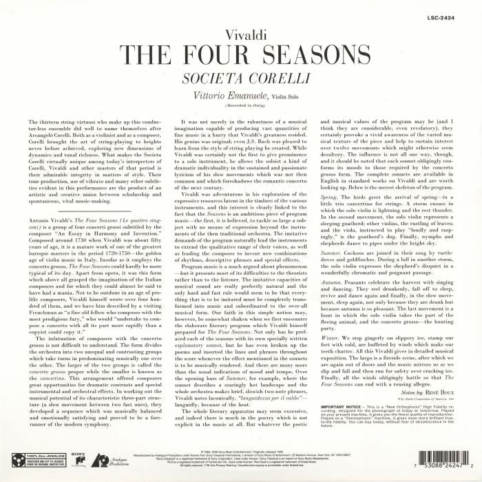 The Four Seasons (Reissue) - Antonio Vivaldi / Societa Corelli