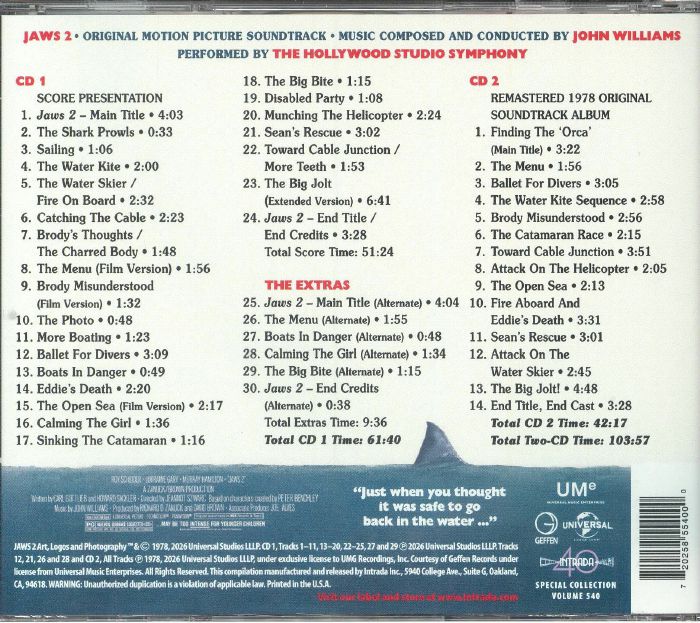 Jaws 2 (Soundtrack) (Remastered) - John Williams (CD)