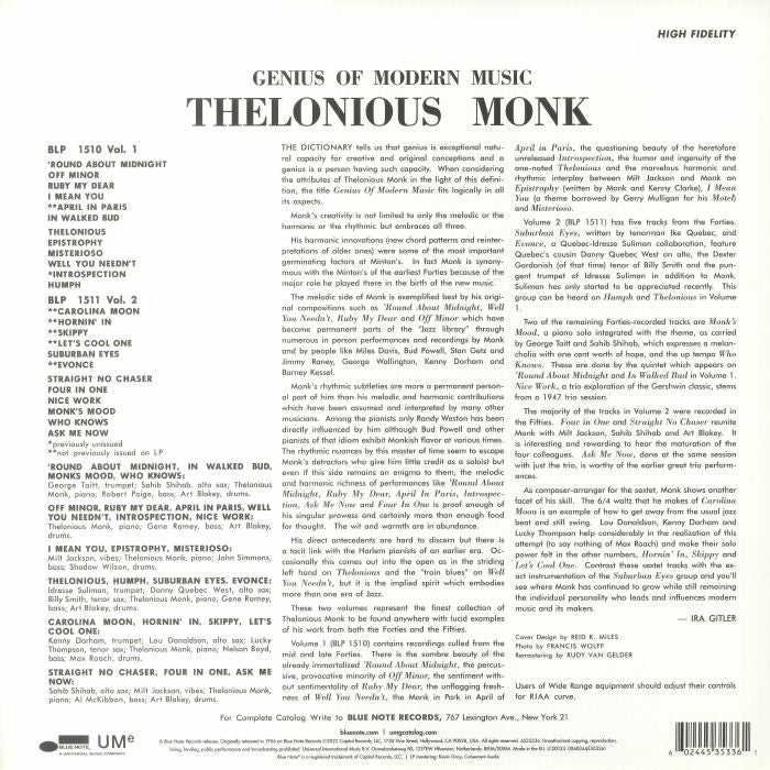 Genius of Modern Music Volume One (Classic Vinyl Series) - Thelonious Monk