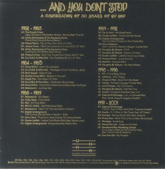 And You Don't Stop: a Celebration of 50 Years of Hip Hop 1982-2001 (Box Set) (6xLP) - Various