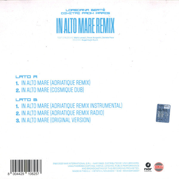 In Alto Mare (Remix) – Loredana Bertè, Dimitri From Paris (2.El) Vinyl